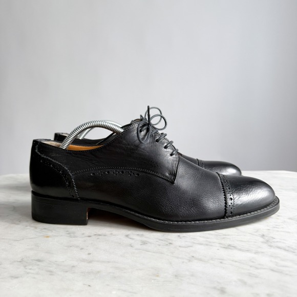 Burioni vtg black leather cap toe‎ oxford shoes men's size 9.5